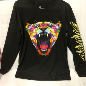 Abstract Angry Lion Long Sleeve Black Shirt sizeM